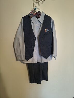 Nautica Navy Vest & Pants with Light Blue Shirt and Plaid Bow Tie